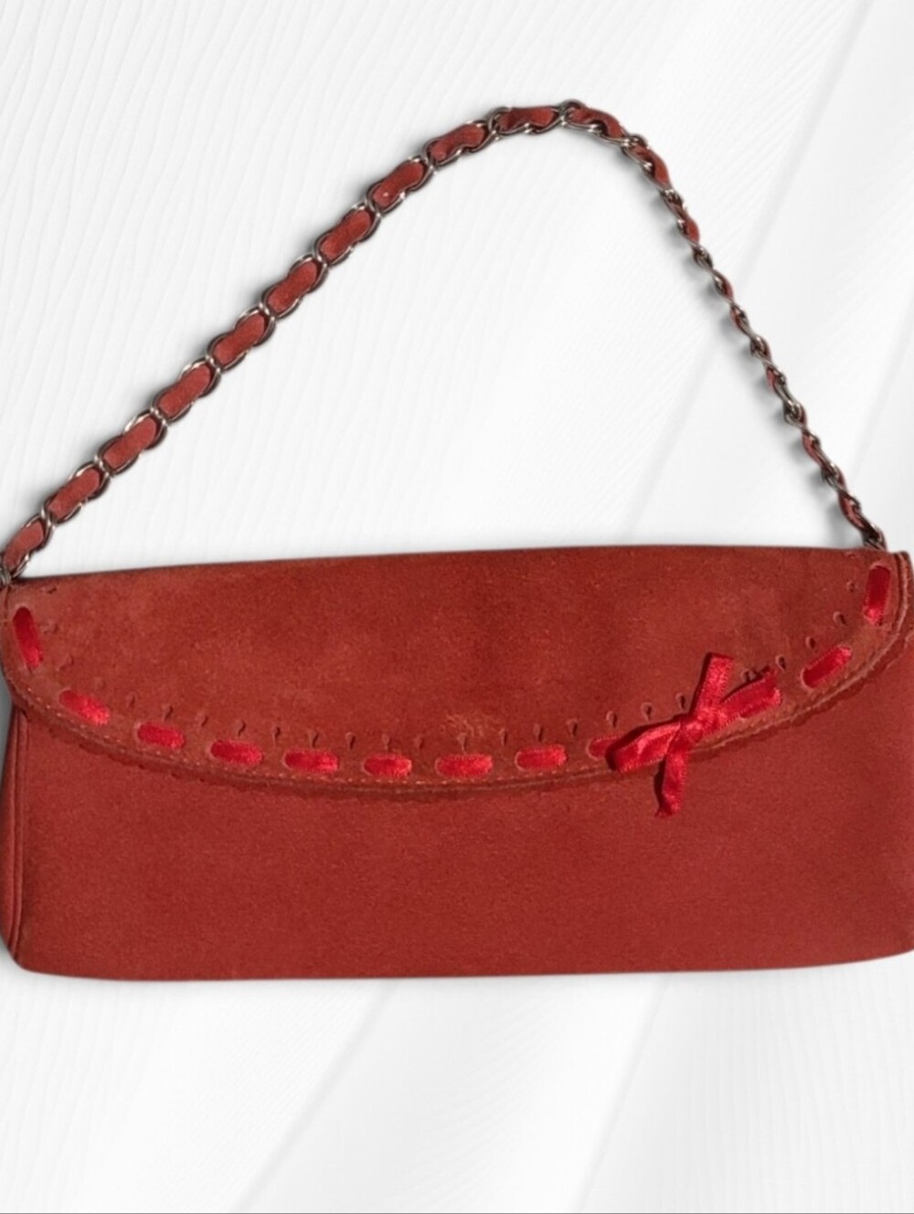 vintage y2k banana republic red suede ribbon coquette bow shoulder bag
